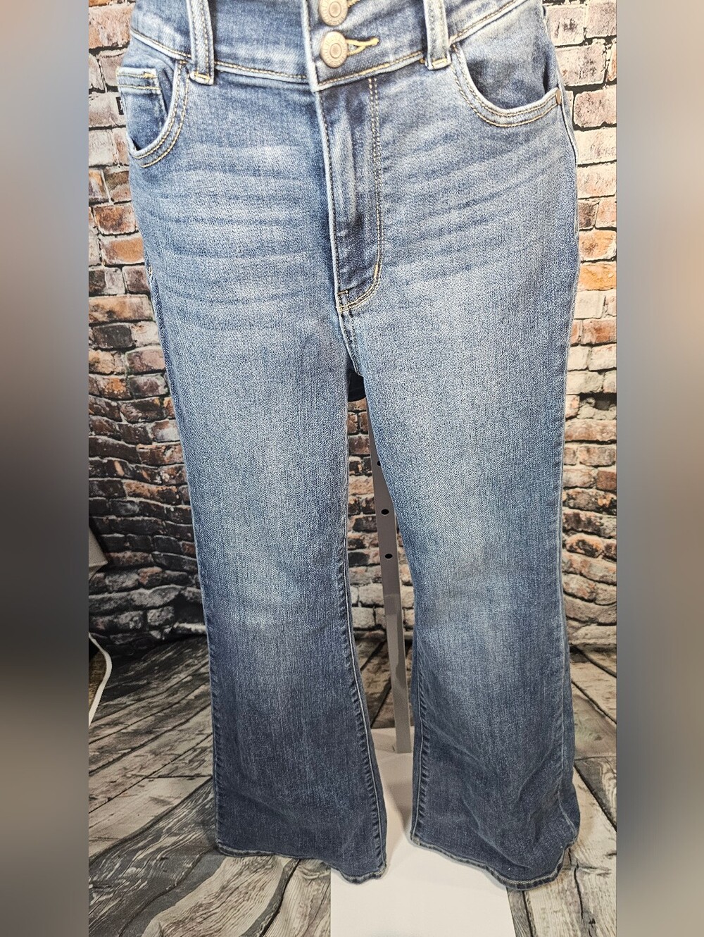 Judy Blue High Rise Double Button Flare Jeans Women's 5/27 Medium Wash Stretch